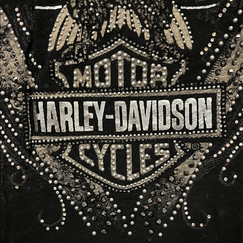 Harley-Davidson Women's Black Graphic Lace-Up Tee - Picture 4 of 5